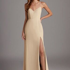 Azazie “Manila” Champagne Maxi Dress with Spaghetti Straps